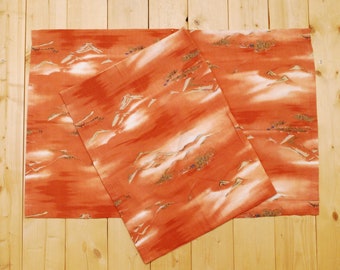 Vintage 1940's/50's 2 Pcs Barkcloth Curtain Fabric / 2 x 36" x 21" / Oriental Print / Retro Collectable Rare