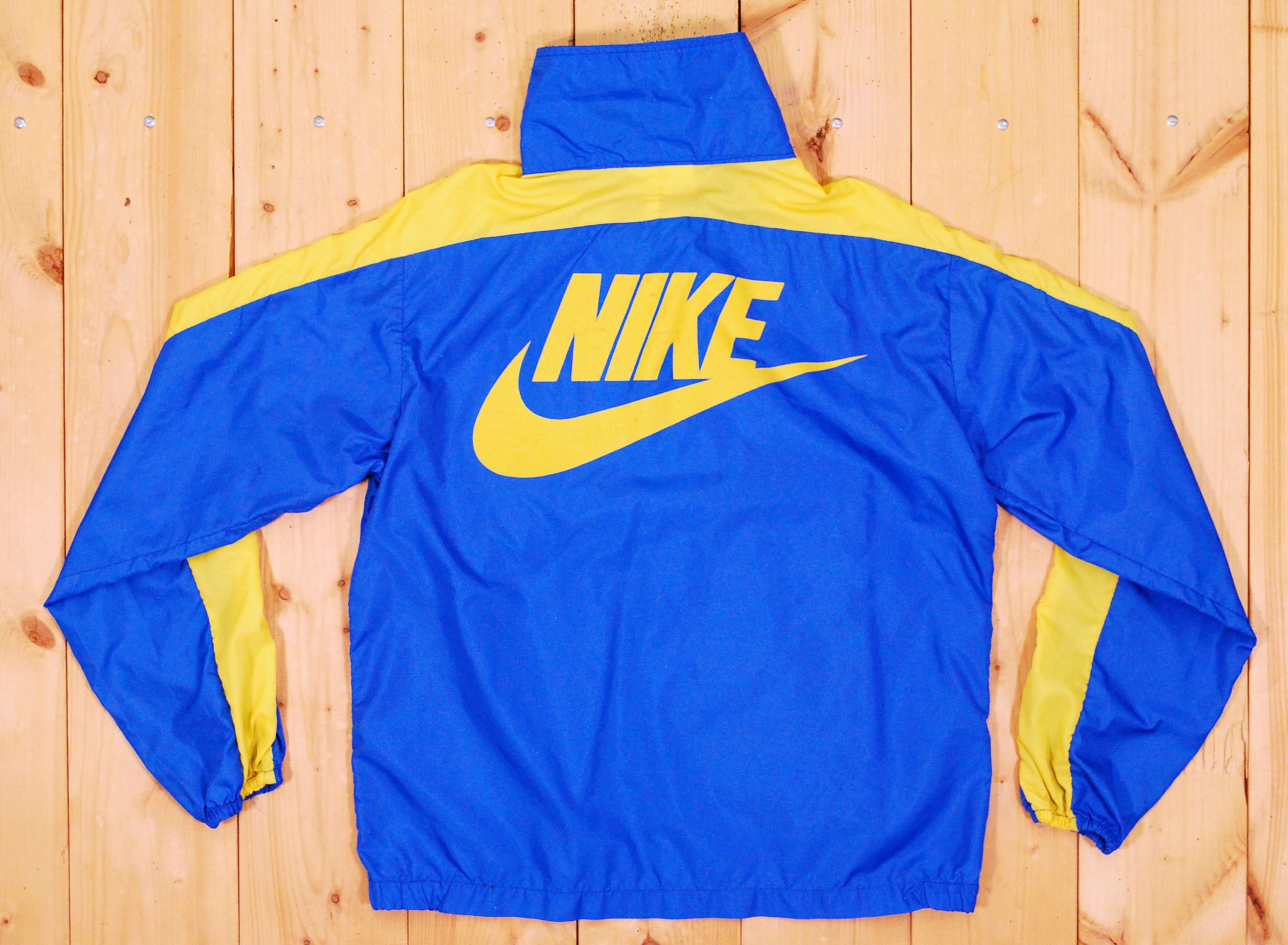 Vintage Early 1970's Blue and Yellow NIKE Orange Swoosh Nylon