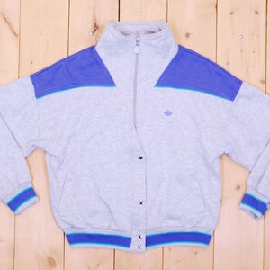Vintage 1980&#39;s Heather Grey Fleece ADIDAS Track Jacket / Retro Collectable Rare