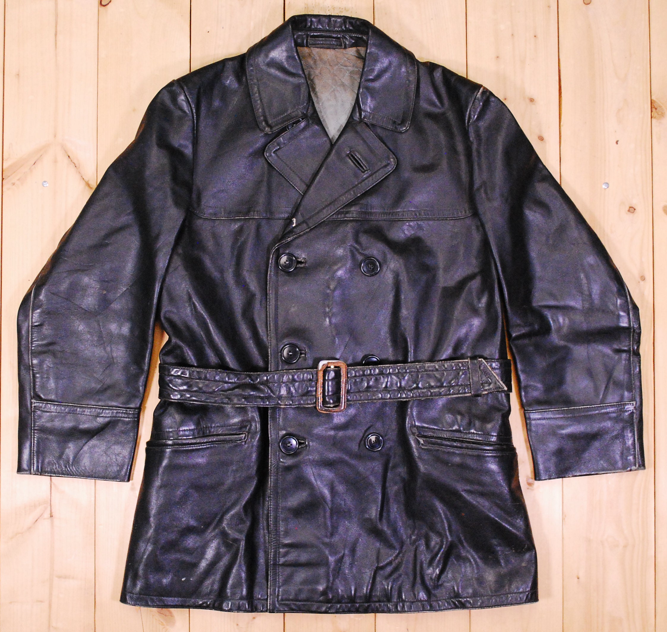 ジャケット・アウター 40s 50s vintage Leather car coat BRN Original Rare Retro Vintage 50s French Car Coat Sheepskin
