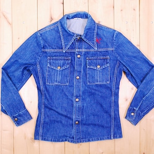 Vintage 1970&#39;s Denim Hippie Shirt with Embroidery / Retro Collectable Rare