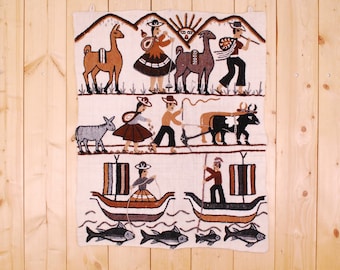 ヴィンテージ ペルー ウール タペストリー、ペルー製ハンドメイド