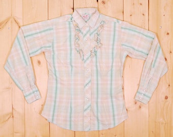 Vintage 1950's Plaid TEM-TEX Women's Frilly Western Shirt / Cowpunk /Retro Collectable Rare