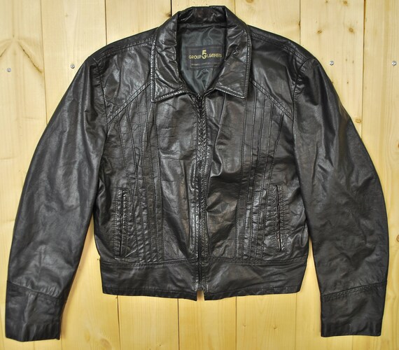 Vintage 1970's Black Leather Motorcycle Jacket / J