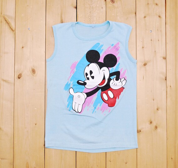 Vintage 1970's/80's MICKEY MOUSE Seafoam Muscle T… - image 1