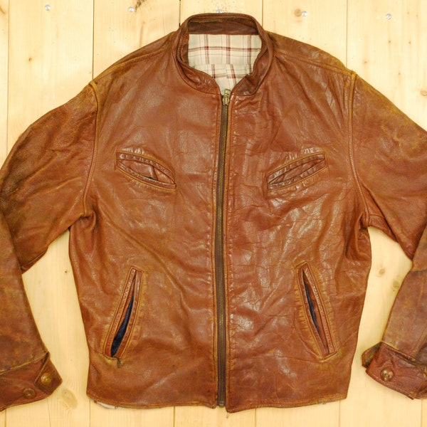 Vintage 1940's/50's Brown Cafe Motorcycle Jacket / Retro Collectible Rare