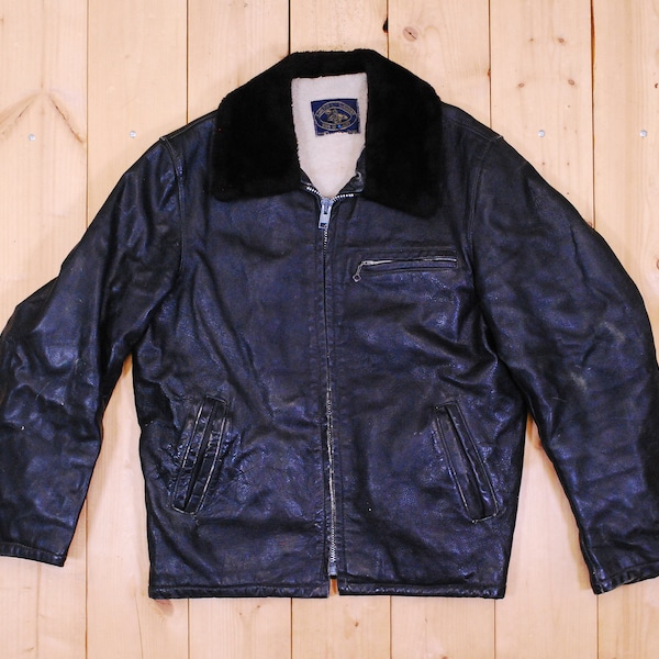 Vintage 1960er/70er schwarze GOLDEN BOY Bomber / Motorradjacke / Retro Sammlerstück Selten