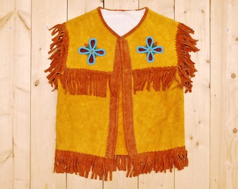 Vintage 1950's/60's First Nations Hand Beaded Buckskin Suede Fringe Vest / Native American / Retro Collectable Rare