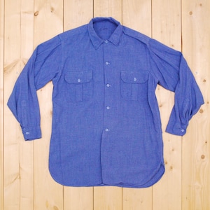 Vintage 1960&#39;s Blue Long Sleeve Gabardine Work Shirt / Retro Collectable Rare