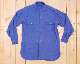 1960s Rayon Gabardine Shirt: Light Blue Atomic Embroidery, Men's