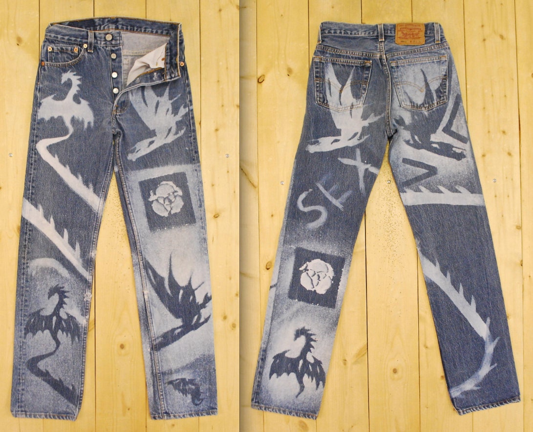 Vintage 1980's LEVIS 501's Custom Graffiti Bleached Denim Vintage 1980's LEVIS 501's Custom Graffiti Bleached Denim