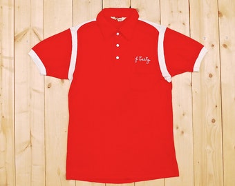 Vintage 1960's Neon Red HILTON Knit Bowling Shirt / Casty's Contracting / Cowpunk / Rockabilly / Retro Collectable Rare