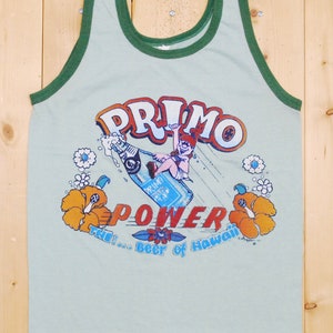 Vintage 1970's PRIMO BEER Ringer Tank Top / Primo Power / Made in U.S.A. / C. Dickson '77 / Cowpunk / Rockabilly / Retro Collectable Rare image 2