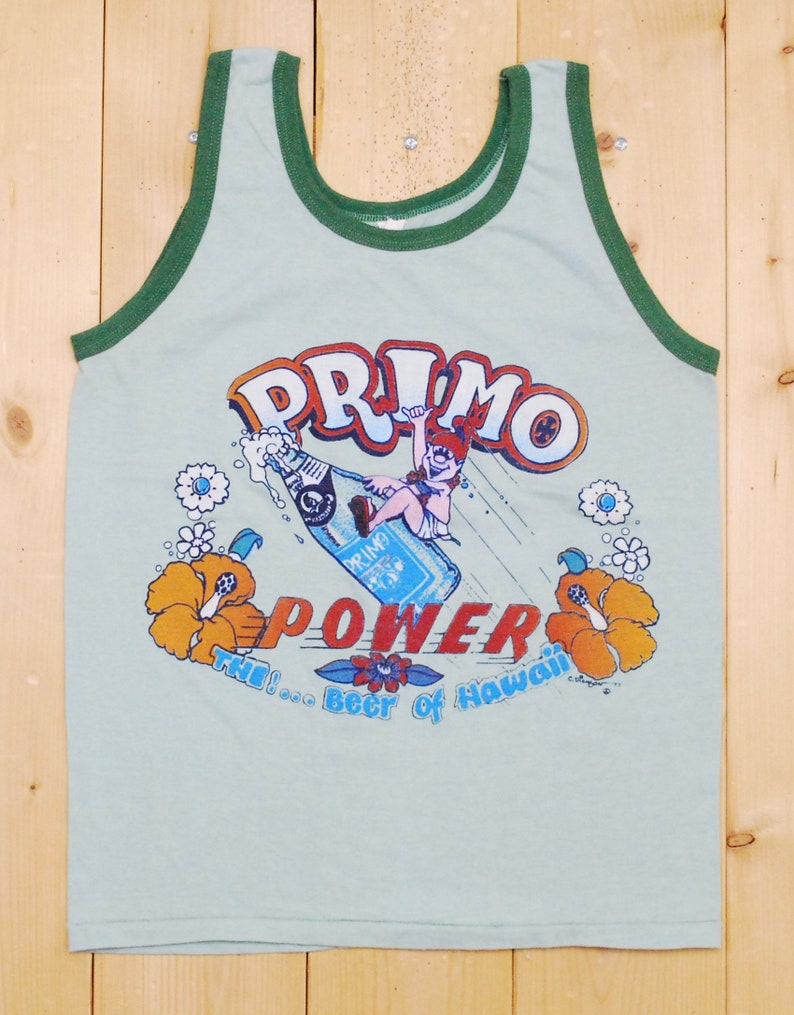 Vintage 1970's PRIMO BEER Ringer Tank Top / Primo Power / Made in U.S.A. / C. Dickson '77 / Cowpunk / Rockabilly / Retro Collectable Rare image 2