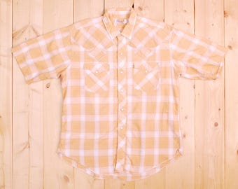 Vintage 1970's Short Sleeve Plaid Western Shirt / Cowpunk / Retro Collectable Rare