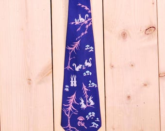 Vintage 1930's/40's Navy Blue COUNTESS MARA New York Necktie / Bunnies and Squirrel Motif / Retro Collectable Rare