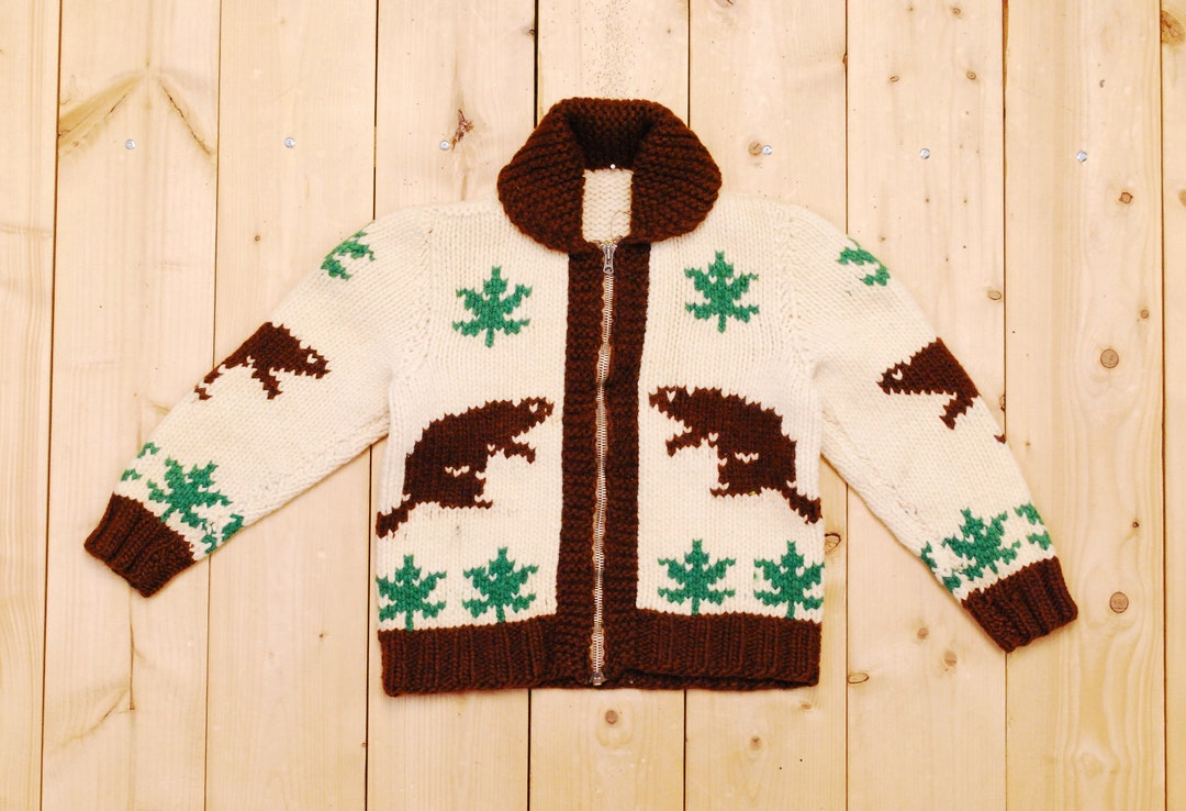 極美品◎ グッドデザイン◎vintage cowichan VINTAGE Cowichan Sweater Mens XL Green Full Zip Wool Shawl Native