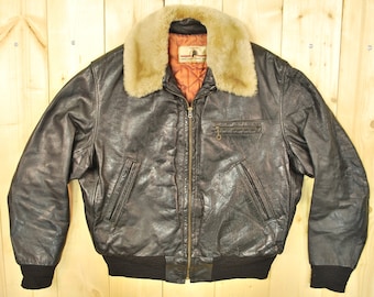 Vintage 1940&#39;s/50s Black Shearling Collar Horsehide Jacket / Retro Collectable Rare