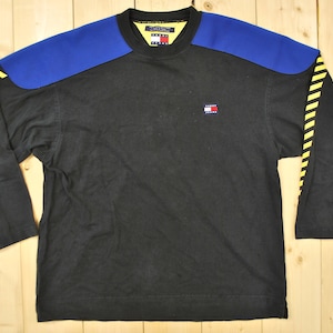 Vintage 1980's/90's TOMMY HILFIGER Long Sleeve T-Shirt / Hip Hop / Tommy Jeans / Neoprene Shoulder Patches / Retro Collectable Rare image 1