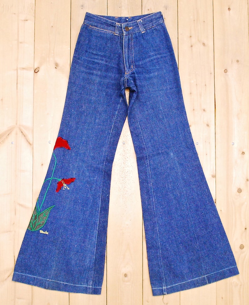 Vintage 1960's/70's Denim Flare Jeans With Floral - Etsy
