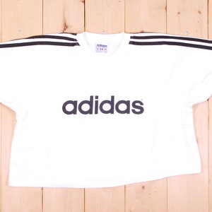 Vintage 1980&#39;s White ADIDAS Cropped T-Shirt / Hip Hop / Retro Collectable Rare