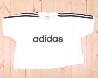 Vintage 1980's White ADIDAS Cropped T-Shirt / Hip Hop / Retro Collectable Rare
