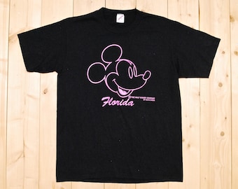 Vintage 1970's/80's Pink Neon MICKEY MOUSE Black T-Shirt / Florida Mickey Mouse / Retro Collectable Rare