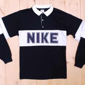 Vintage 1970&#39;s/80&#39;s Black NIKE Rugby Shirt / Retro Collectable Rare