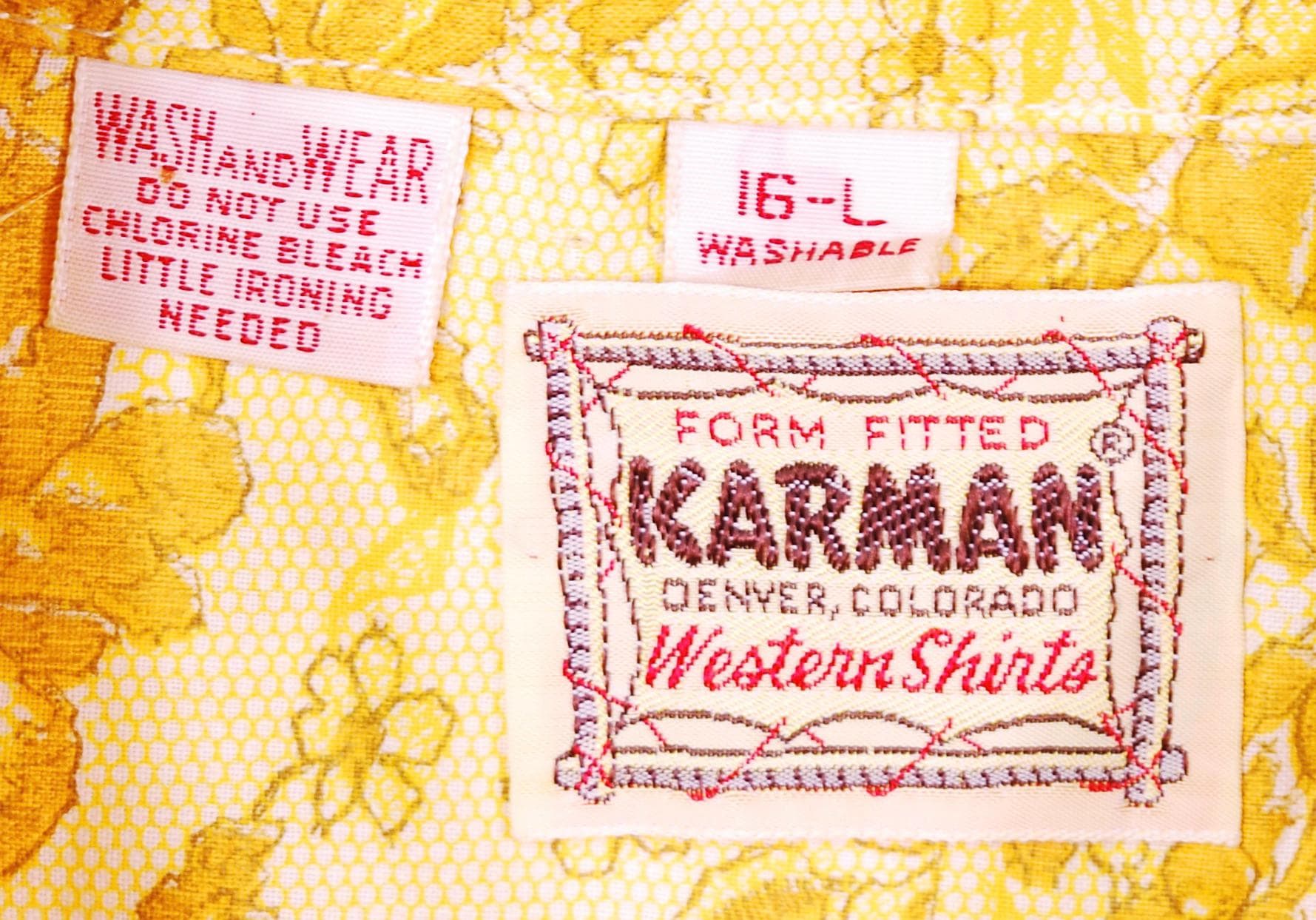 Vintage 1960's70's Yellow KARMAN Floral Print Western Shirt / Made