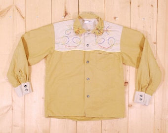 Vintage 1950&#39;s/60&#39;s Light Brown Gabardine Western Shirt / Small Size / Children&#39;s / Cowpunk /Retro Collectable Rare