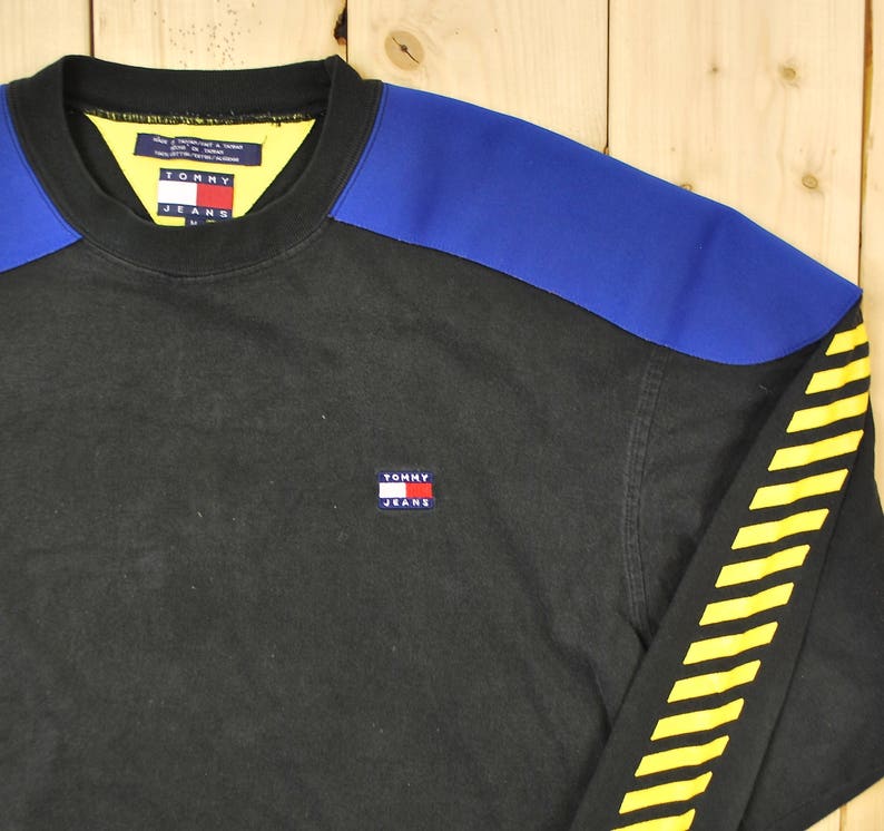 Vintage 1980's/90's TOMMY HILFIGER Long Sleeve T-Shirt / Hip Hop / Tommy Jeans / Neoprene Shoulder Patches / Retro Collectable Rare image 2