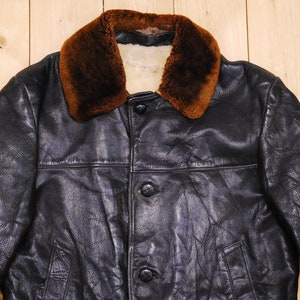 Vintage 1940's/50s Black Shearling Lined 3/4 Length Horsehide Jacket / Retro Collectable Rare image 2