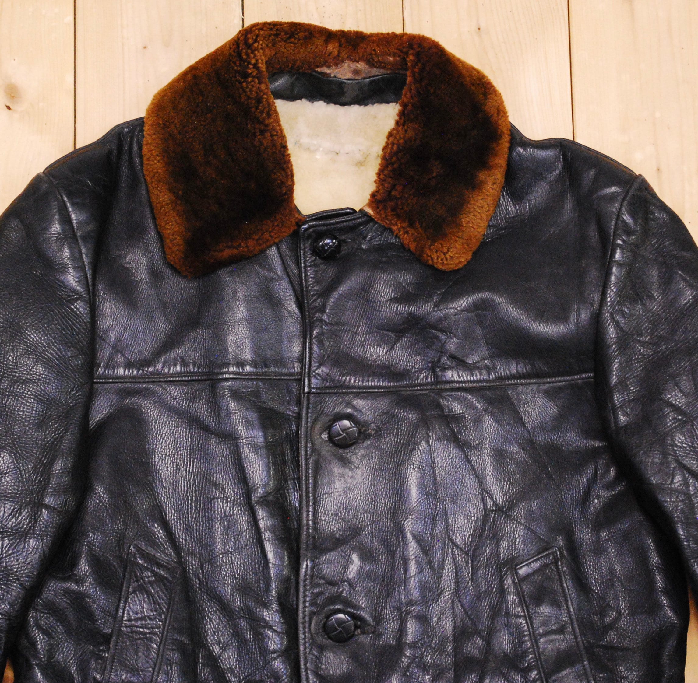 Vintage 1960s Black Leather + Shearling Coat | XS/S