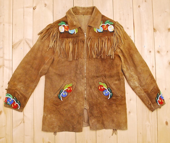 Vintage 1950's/60's First Nations Light Tan Hand Beaded Buck Skin