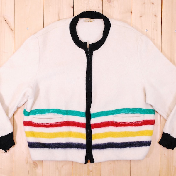 Vintage 1950's/60's Traditional HUDSON'S BAY Blanket Zip Sweater Jacket / 100% Wool / Retro Collectable Rare