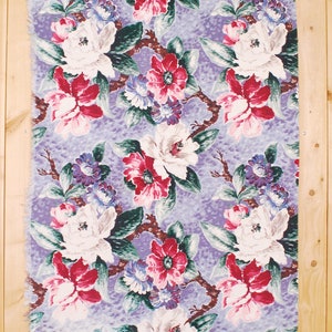 Vintage 1940&#39;s/50&#39;s Barkcloth Curtain Fabric / Floral Print / 36&quot; x 28&quot; / Retro Collectable Rare