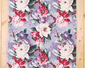 Vintage 1940's/50's Barkcloth Curtain Fabric / Floral Print / 36" x 28" / Retro Collectable Rare
