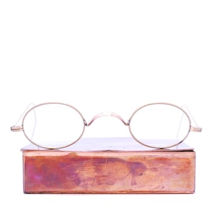Vintage 1880er - 1900er Goldantike Brille mit Lederetui / Retro Sammlerstück Selten #2791