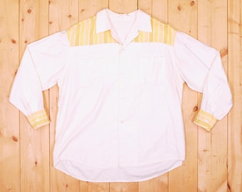 Vintage 1950's/60's White with Gold Yoke Long Sleeve Shirt / Retro Collectable Rare