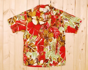 Vintage 1960's/70's POLYNESIAN BAZAAR Bark Cloth Hawaiian Shirt / Cowpunk / Rockabilly / Retro Collectable Rare