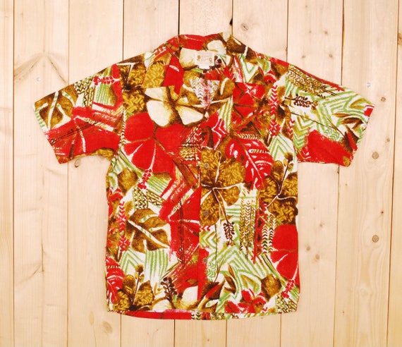 Vintage 1960's/70's POLYNESIAN BAZAAR Bark Cloth Hawaiian Shirt