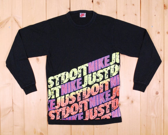 Vintage 1980's Black NIKE Neon Just Do It Long Sl… - image 1