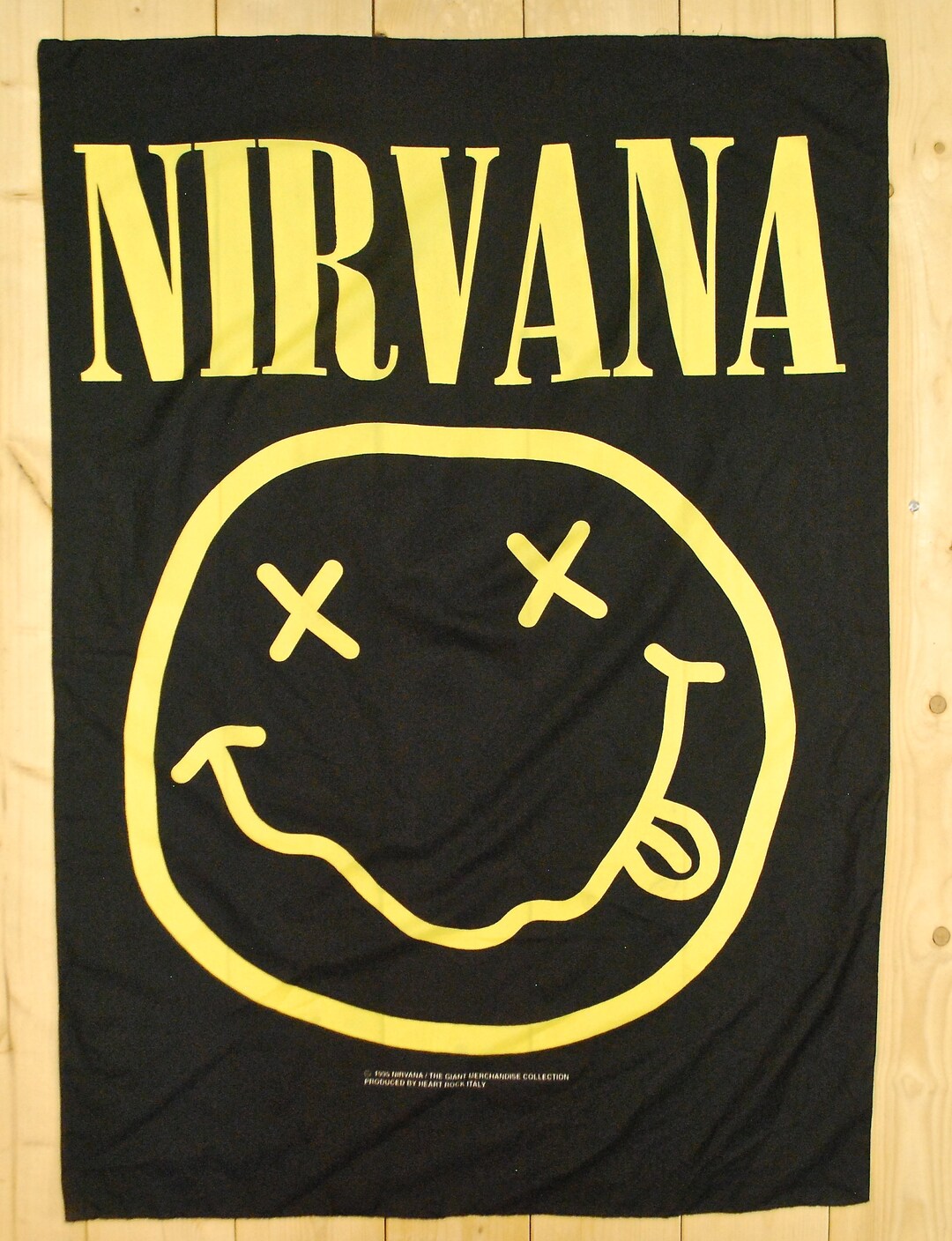 Vintage 1995 NIRVANA "smiley Face" Tour Nylon Satin Banner / Nevermind ...