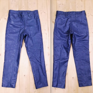 Vintage 1970's Blue BRITISH CYCLE LEATHERS Leather Motorcycle Pants / Retro Collectable Rare
