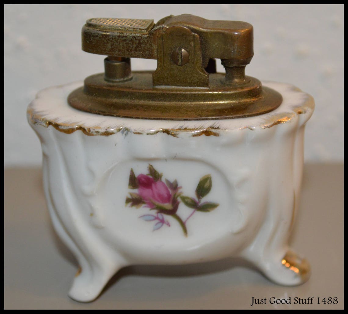 Vintage Japan Porcelain Moss Rose Cigarette Table Lighter Etsy