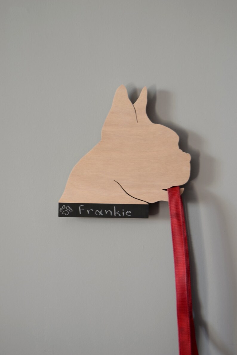 Bulldog Leash Holder dog shape Handmade Unique Pet Storage Leash Hook Dog Accessories Blackboard Chalkboard