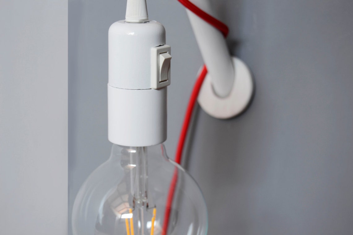 Handmade Wooden Lamp Hook With a Colored Fabric Cable Wall Etsy