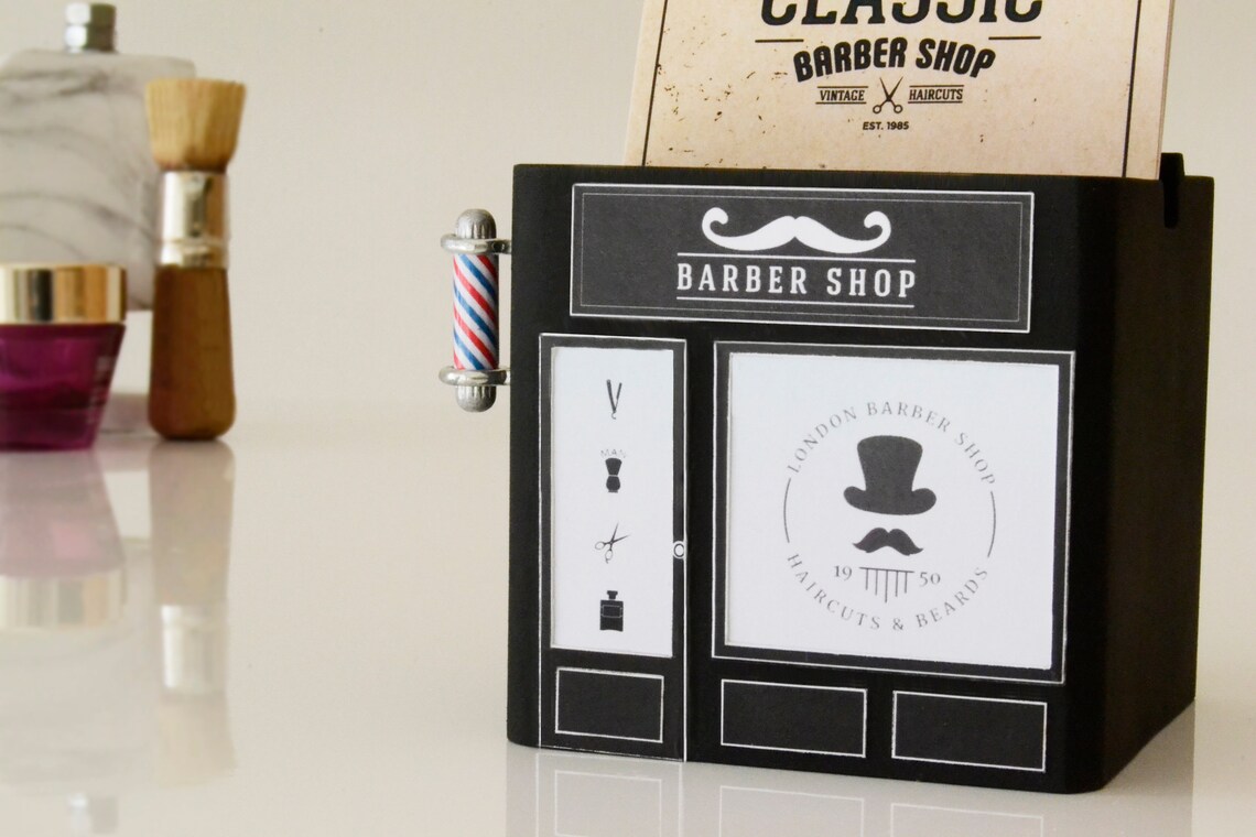 Personalised Business Desk Card Holder Barber Shop With Custom Etsy