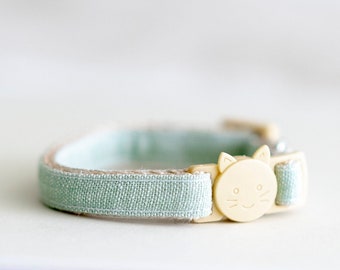 Cat Collar - Linen Green | Linen Cat Collar, Green Cat Collar, Girl Cat Collar, Boy Cat Collar, Mint Green Cat Collar, Minimal Cat Collar