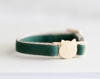 Forest Green Cat Collar | Cotton Cat Collar, Green Cat Collar, Girl Cat Collar, Boy Cat Collar, Christmas Cat Collar, Minimal Cat Collar